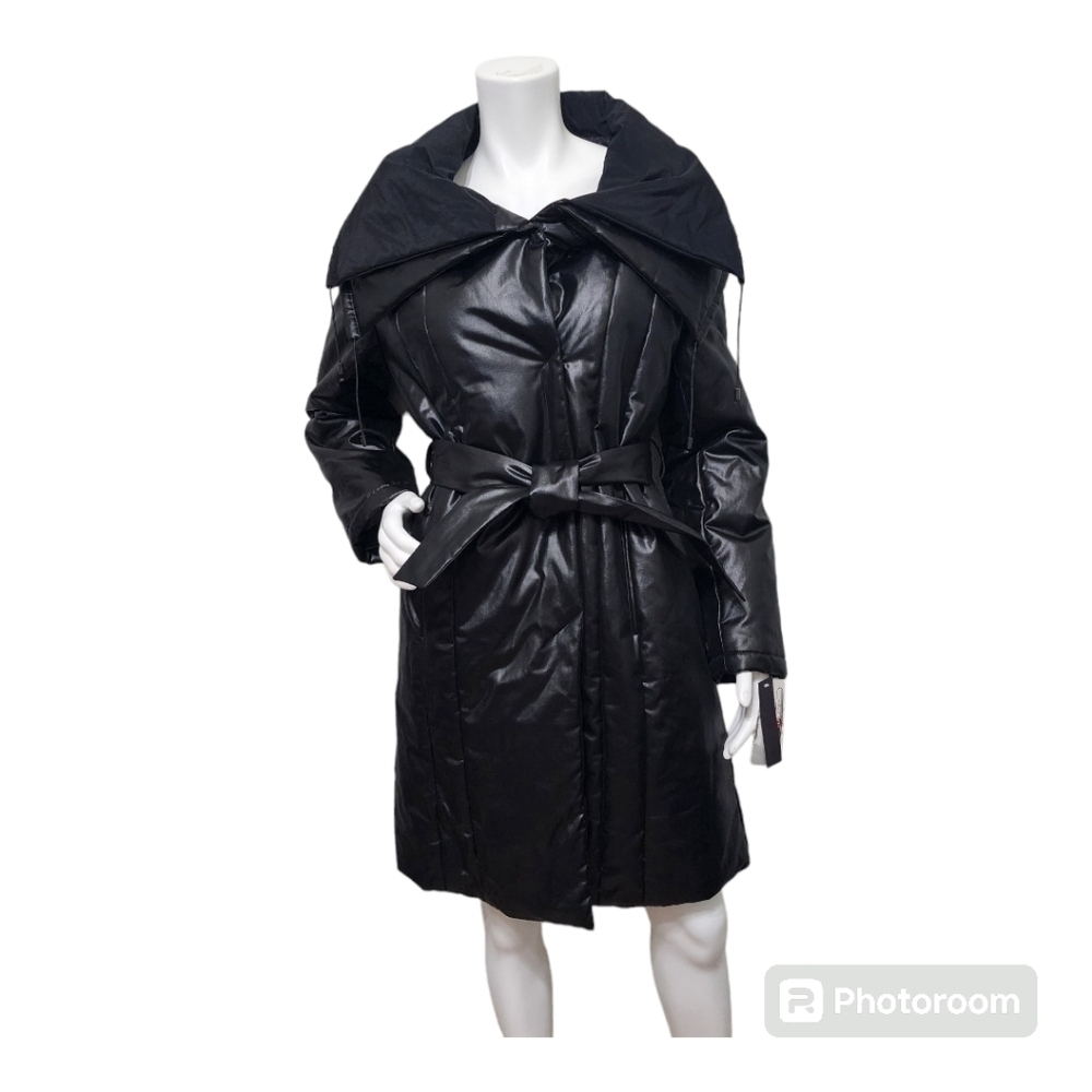 NWT Kenneth Cole Long Puffer Black Trench Coat Size L